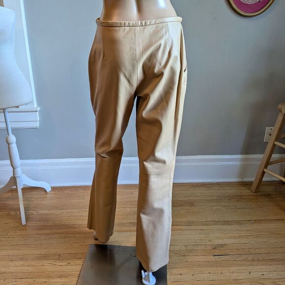 Vintage Y2K Uniform Paul Richard Leather Pants Tan High Rise Size 6 - Picture 3 of 11
